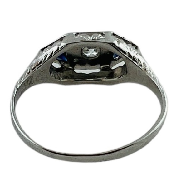 14K White Gold Diamond Lab Created Sapphire Filigree Ring 4.75 #15675 - Picture 3 of 9